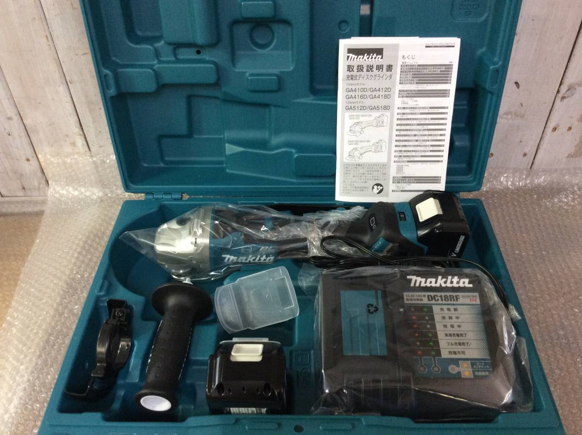 TH-8261】未使用 makita マキタ 充電式ディスクグラインダー GA418DRG [バッテリー2個 充電器] 