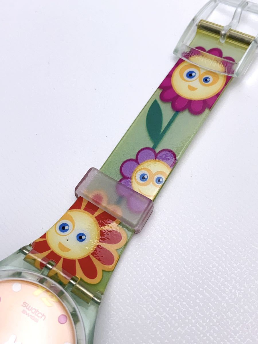 T612 美品 Swatch スウォッチ 腕時計 クォーツ オレンジ文字盤 花柄 フラワー スイス製_画像3