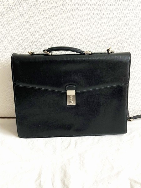 青木鞄 日本製 ブラック 系 レザー 調 ブリーフケース 書類鞄