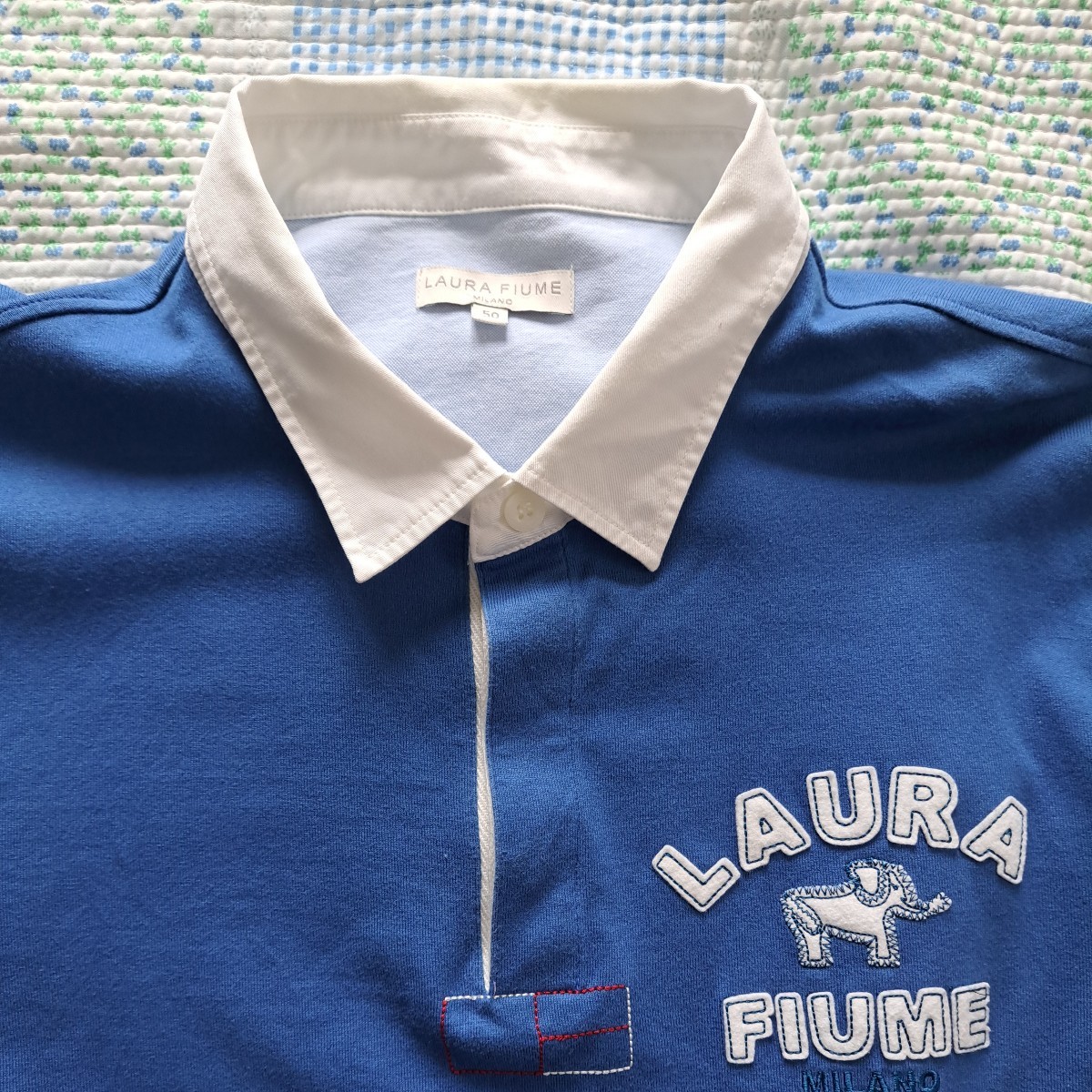 ☆大人気商品☆ LAURA FIUME MILANOメンズ長袖ラガーシャツ/ブルー/50