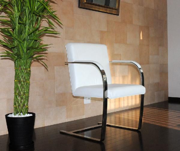 ブルーノチェア イタリアンレザー本革仕様 色ホワイト ミース・ファン・デル・ローエ作 Brno Chair ダイニングチェア_画像1