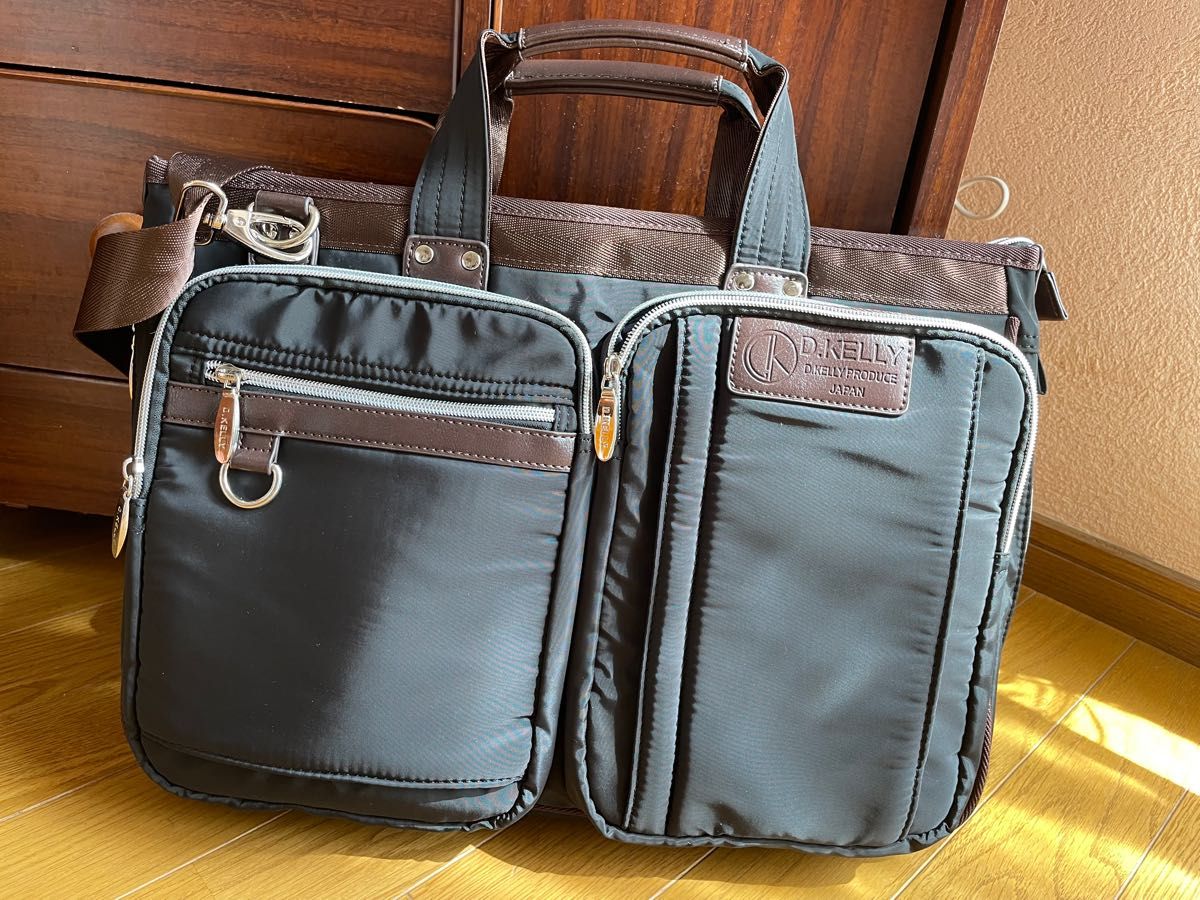 D.KELLY ２WAY ブランドバッグ 黒×茶 たっぷり収納軽量ビジネスBag ショルダーバッグ/ブリーフケース