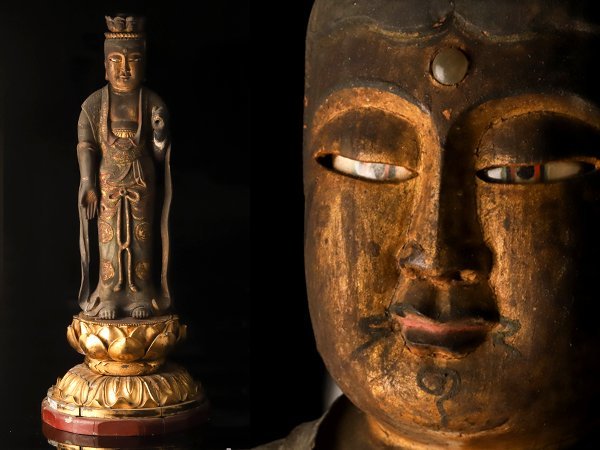 流】仏教美術 時代 彩色木彫砡眼入仏像 立像 高さ86cm TL699