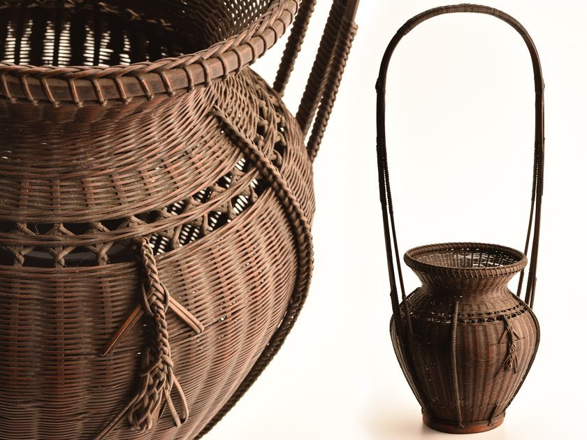 流】古美術品 時代 竹編細工手付花籠 竹籠 KO684 | auriol-sa.com