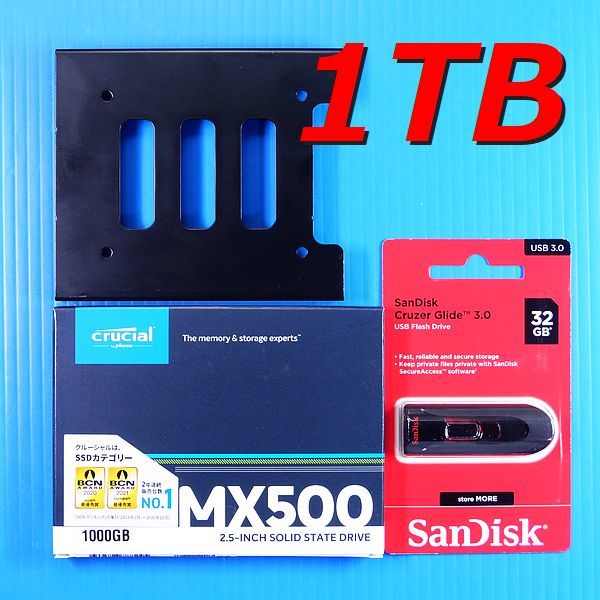 【超特価sale開催】  1TB 【SSD +32GB CT1000MX500SSD1JP MX500 Crucial +Mount 換装キット】+USB3.1メモリ 256GB～