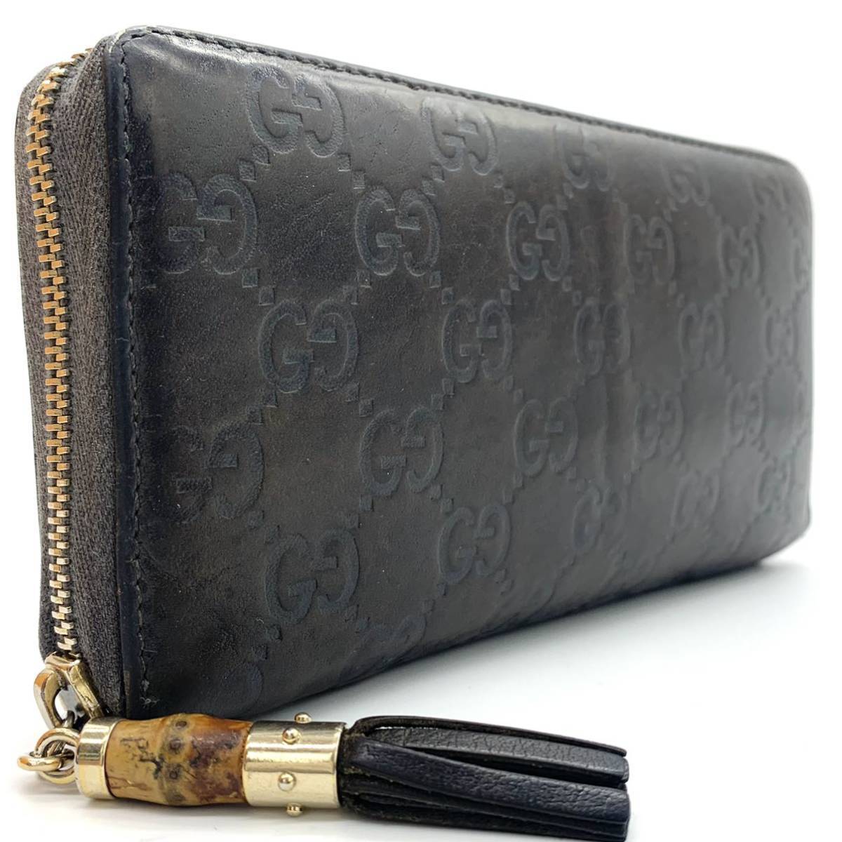美品希少カラー】グッチGUCCI ラウンドファスナー長財布バンブー