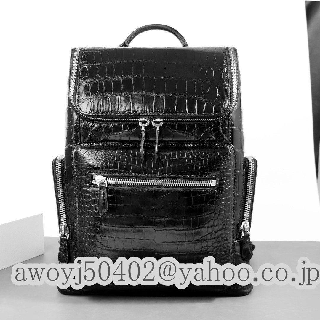 クロコダイル ワニ革保証　レザー 腹革使用　本革2way 多機能 リュックサック デイパック メンズ 鞄 黒　ボディバッグ 男女兼用
