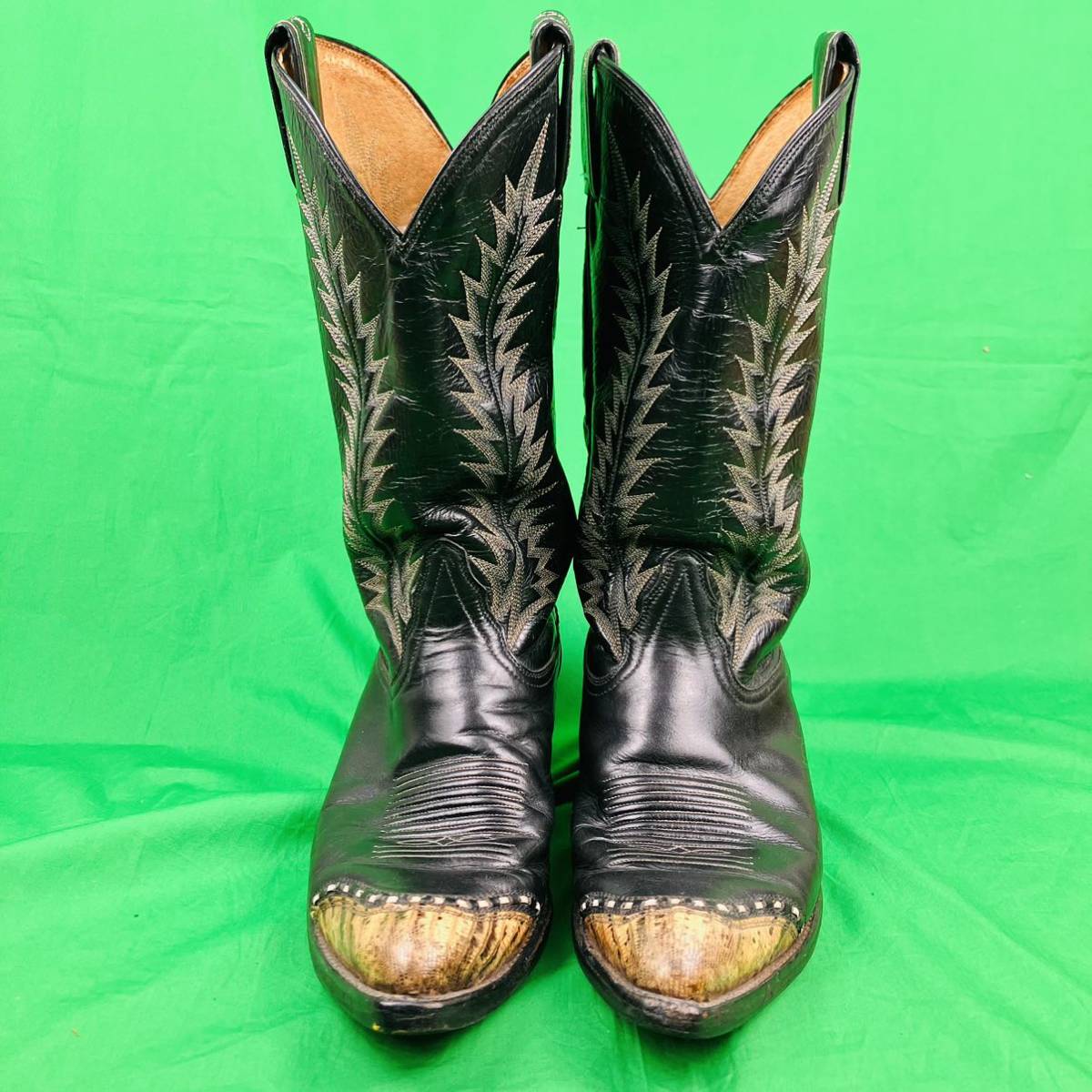  prompt decision 80s Tony Lama approximately 26.5cm Lizard leather embroidery black yellow Tony Lama western boots black tag men's boots 