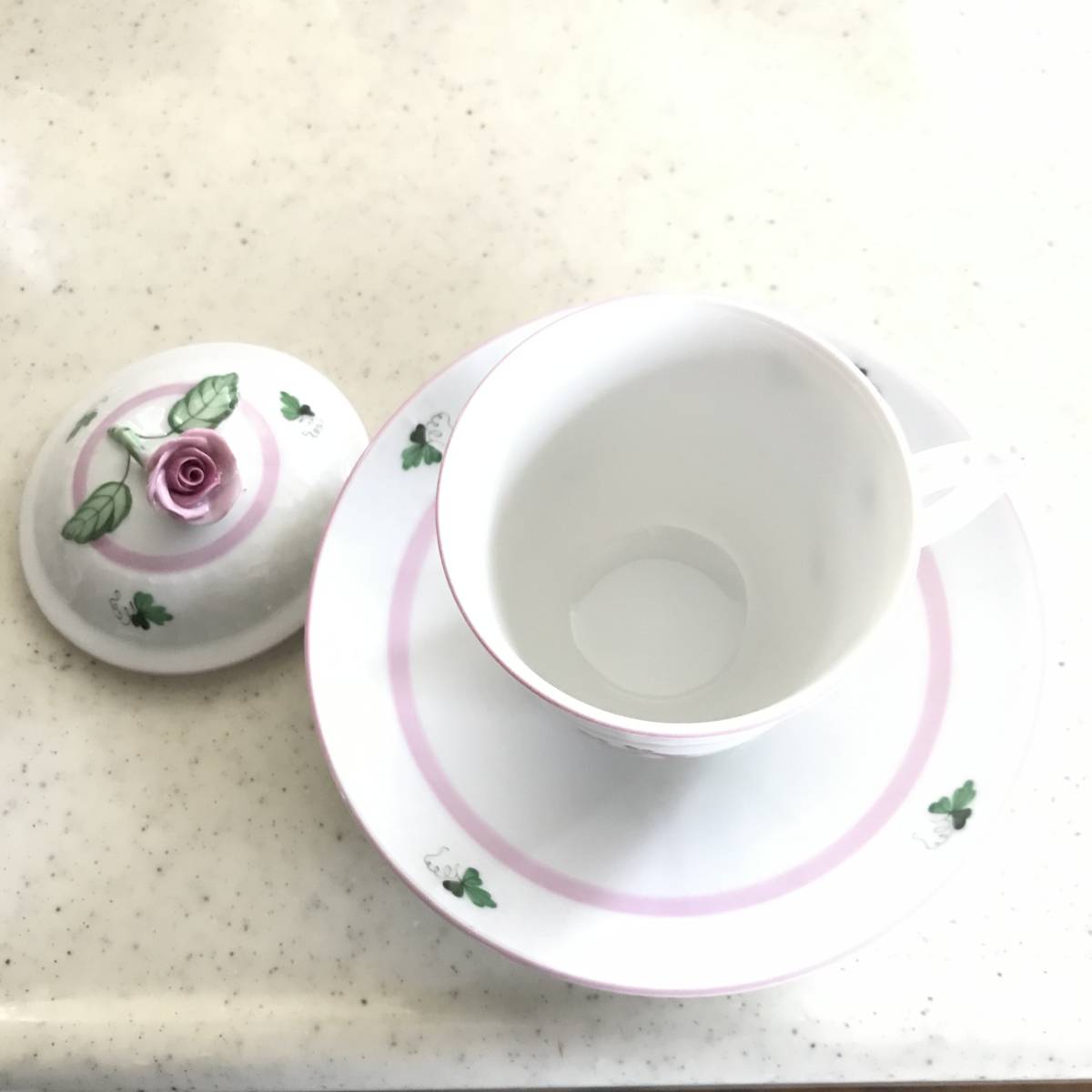 ☆ ヘレンド ウィーンの薔薇 ピンク ハーブティー カップ&ソーサー 蓋