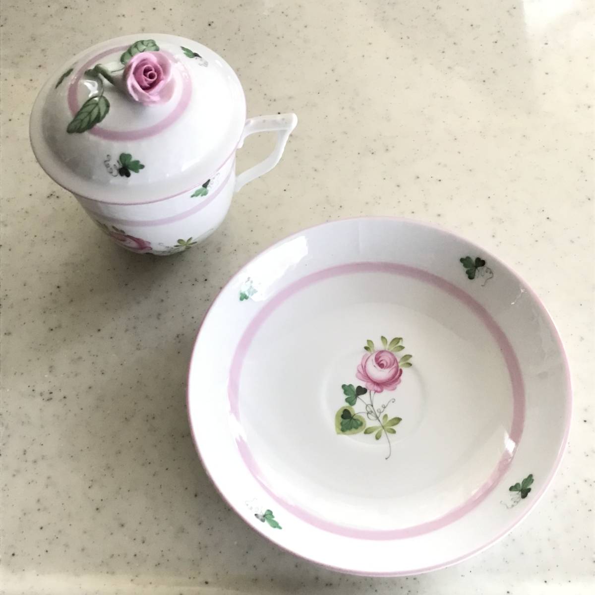 ☆ ヘレンド ウィーンの薔薇 ピンク ハーブティー カップ&ソーサー 蓋