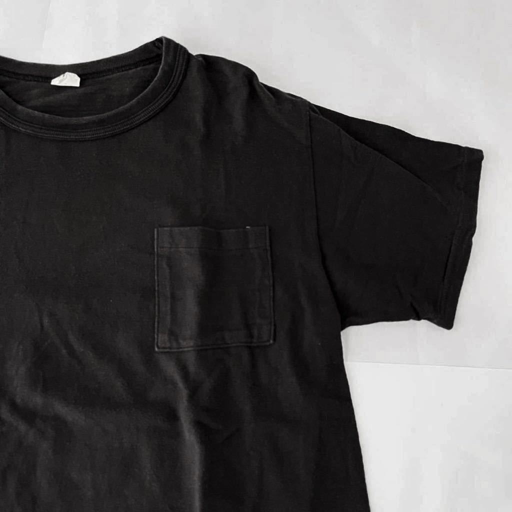 黒 無地 フェード WAREHOUSE ポケットTシャツ M 100%コットン 日本製 綿100% (検 ウエアハウス ビンテージ 50 ダブルワークス Tシャツ ウエアハウス WAREHOUSE サイズS すみ黒