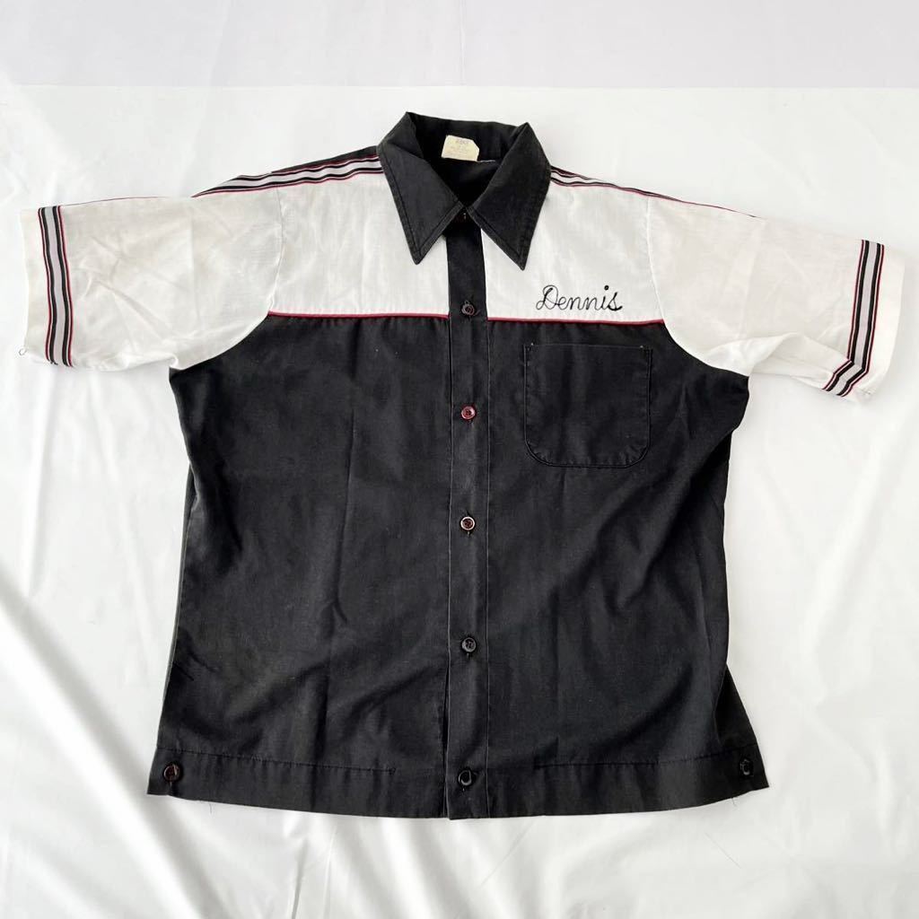黒 白 ツートン 70's King Louie ボーリングシャツ チェーンステッチ