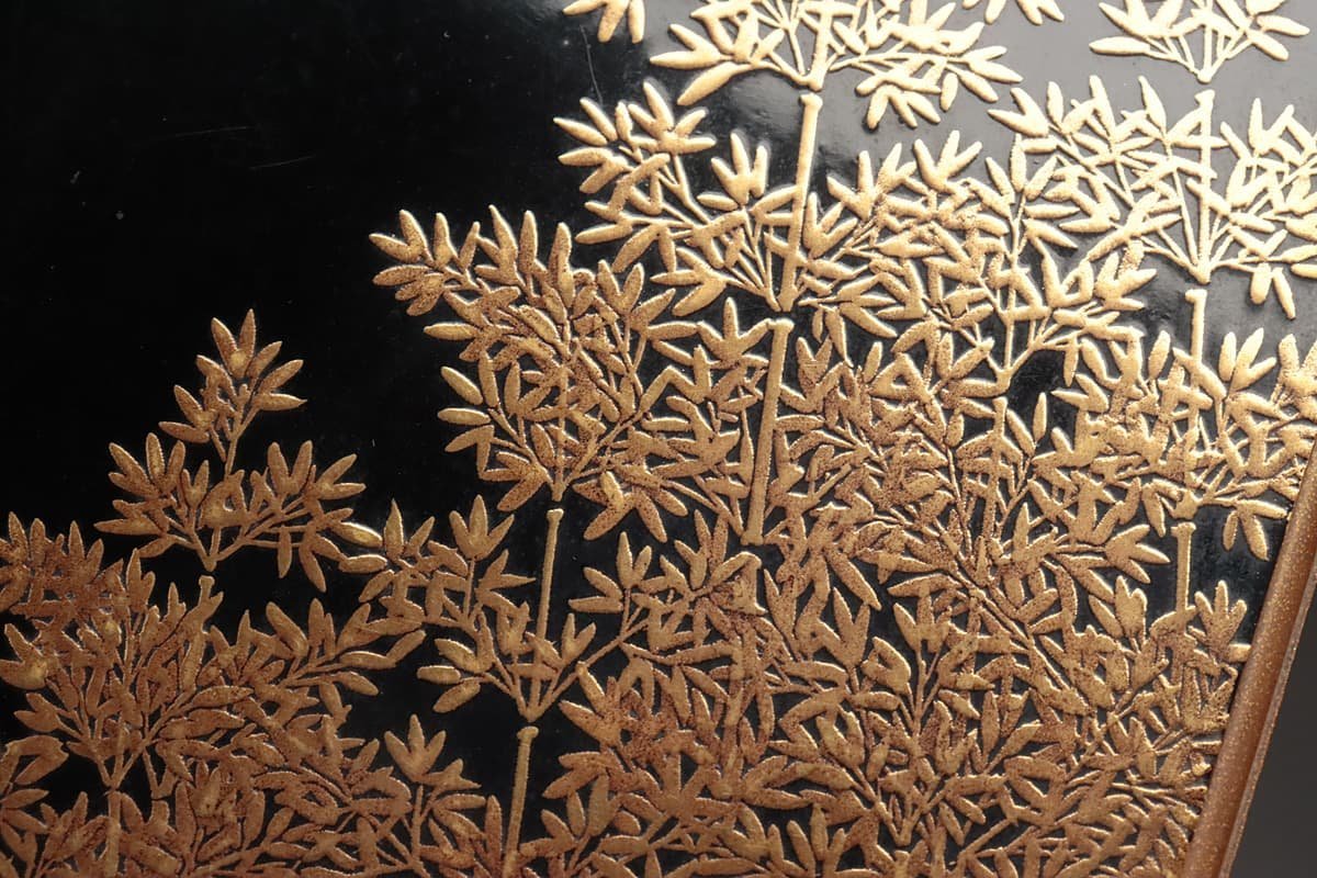 EK723 【植松包美 作(不老斎)】黒漆塗 内金梨地 古山竹蒔絵 EK723 【植松包美 作(不老斎)】黒漆塗 内金梨地 古山竹蒔絵