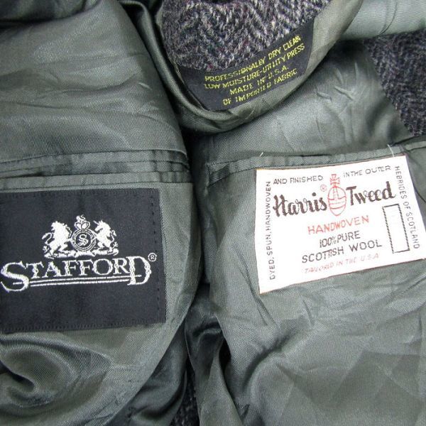 USA製 サイズ M 程度 Harris tweed STAFFORD ツイード ウール テーラード ジャケット ブレザー ハリスツイード 古着 ビンテージ 3J0905_画像3