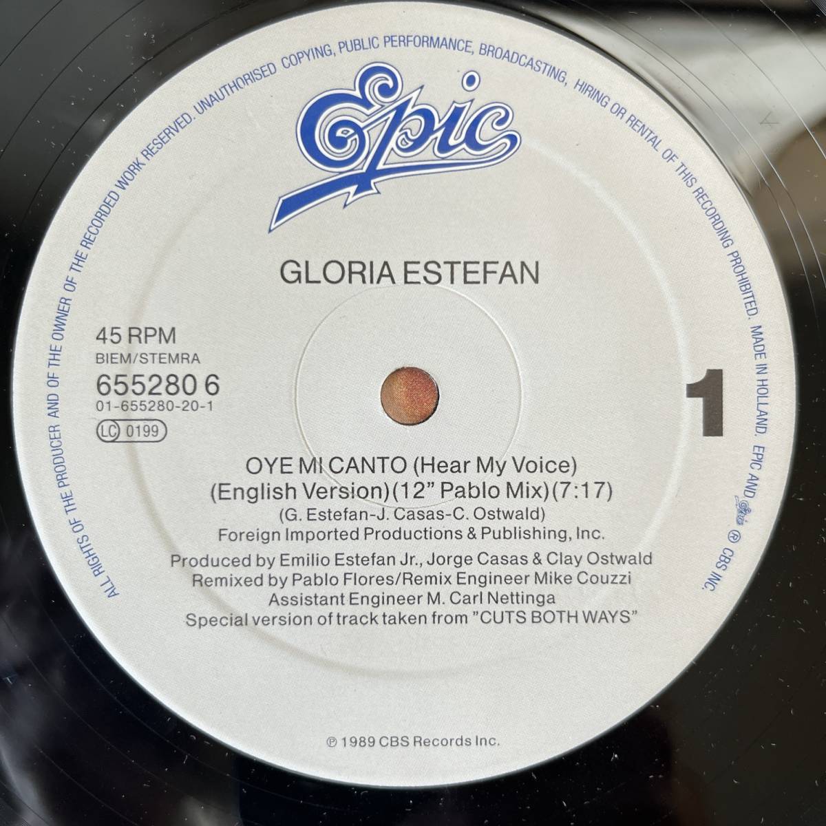 オランダ盤　12“ Gloria Estefan / Oye Mi Canto (Hear My Voice) (Special 12" Mixes) 655280 6_画像3