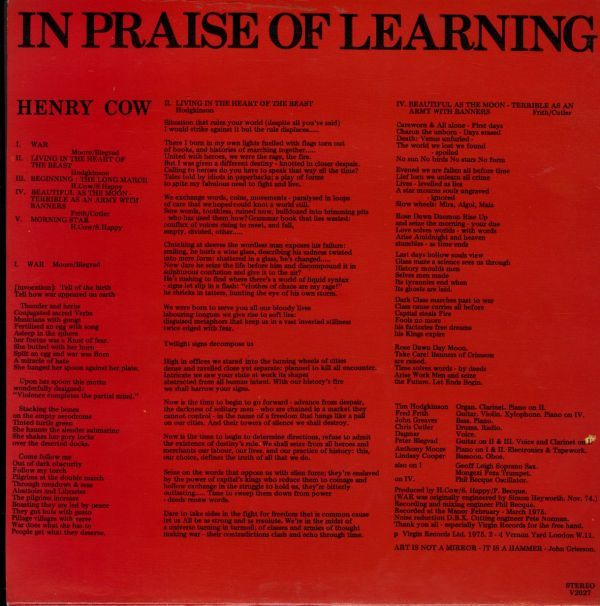 Henry Cow★In Praise of Learning UK Virgi