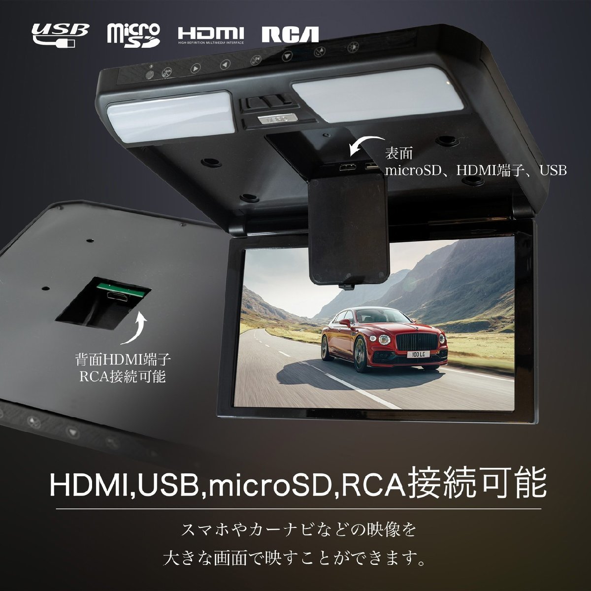 デリカ D5 フリップダウンモニター H19.1～ 11.6インチ液晶モニター + 取付キット HDMI 動画再生 LED 高画質_画像4