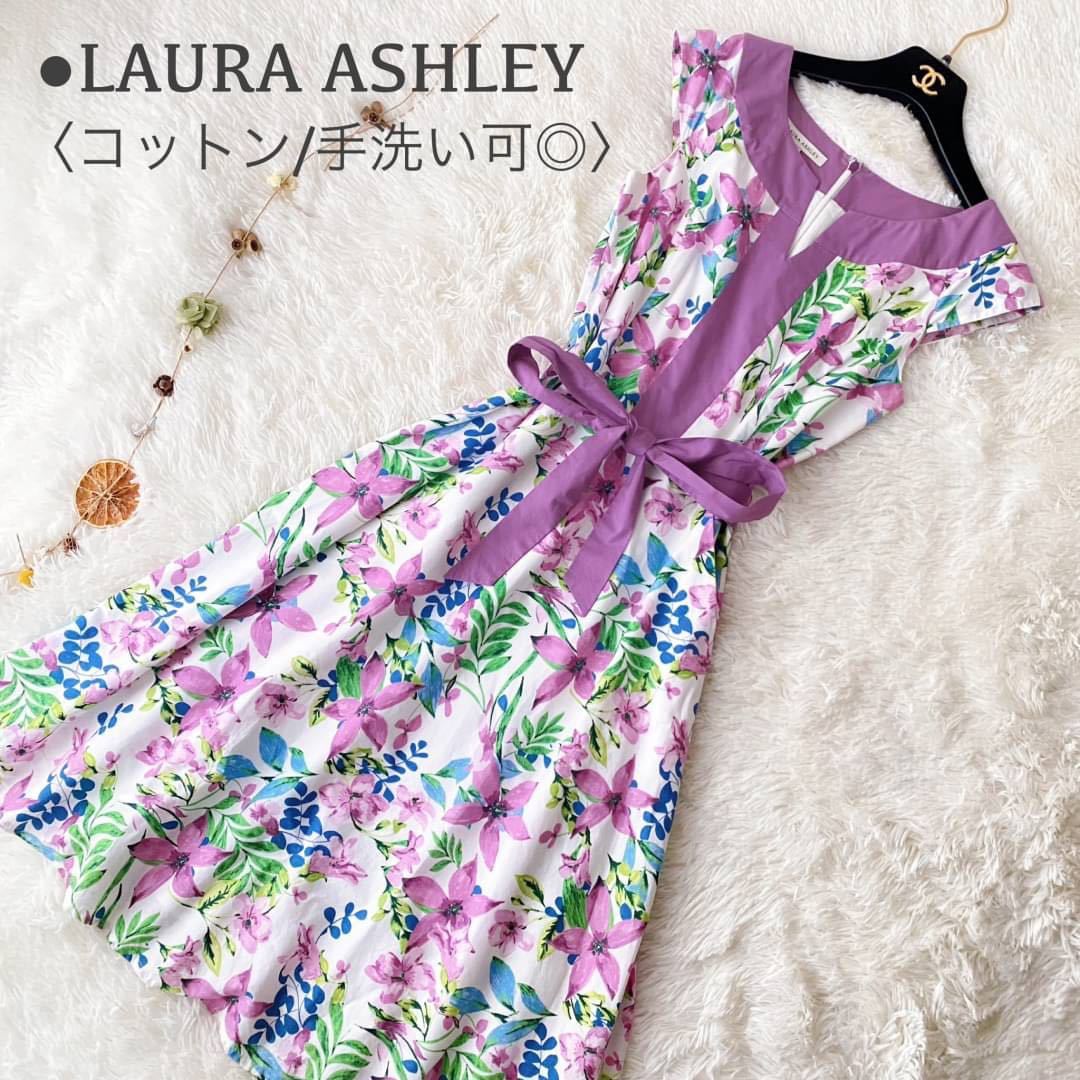 LAURA ASHLEY  ノースリーブワンピース 花柄 リボン Aライン