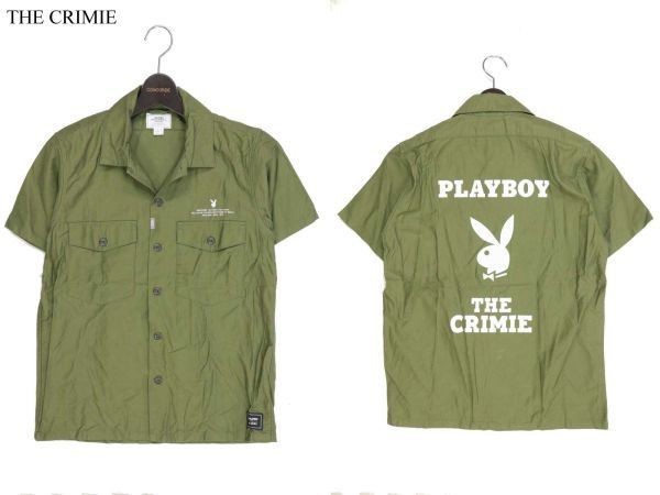 THE CRIMIE × PLAYBOY クライミー × プレイボーイ コラボ★ 春夏 半袖 ワーク シャツ Sz.M　メンズ カーキ　G3T01454_5#A_画像1