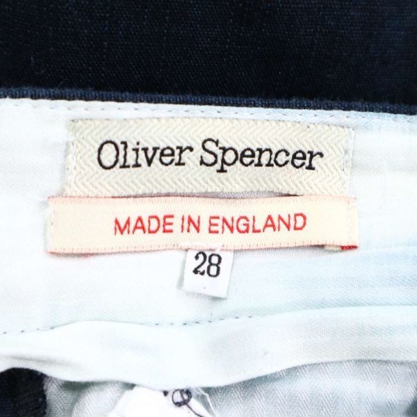 英国製★ Oliver Spencer オリバースペンサー 春夏 コットン&リネン クロップド パンツ Sz.28　メンズ ネイビー　G2B00669_5#P_画像8