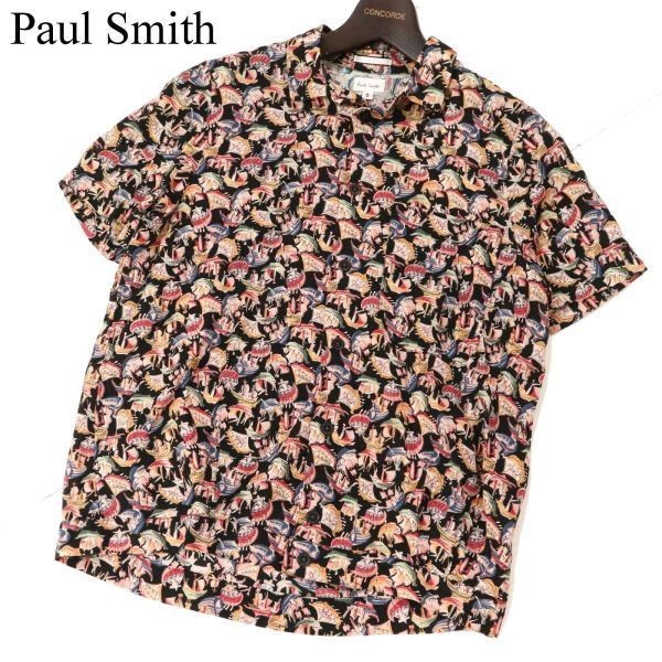 Paul Smith ポールスミス メインライン★ 春夏 ボート 船 総柄 半袖 デザイン シャツ Sz.S　メンズ 日本製　G3T01261_4#A_画像1