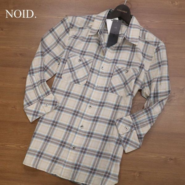 【新品 未使用】 NOID. ノーアイディー 春夏 7分袖 スリム ワーク チェック シャツ Sz.1　メンズ　G3T01125_4#A_画像1