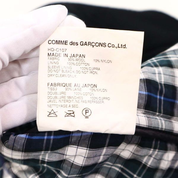 AD2009★ COMME des GARCONS HOMME コムデギャルソン オム 秋冬 裏地チェック★ メルトン ウール Pコート Sz.XS　メンズ　G2T03999_B#N_画像8