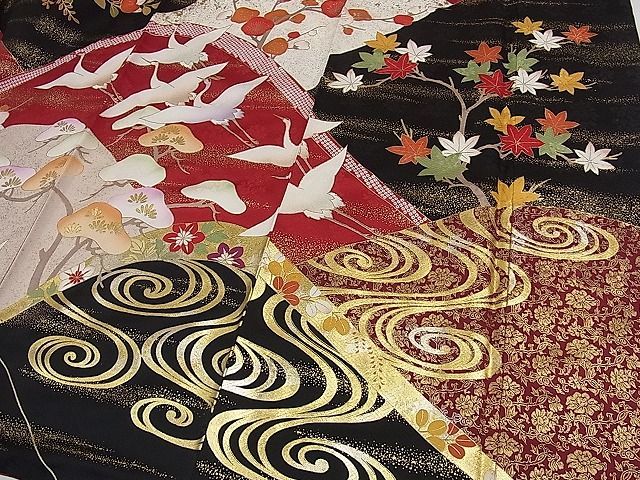平和屋着物□極上 振袖 駒刺繍 飛鶴花文 金銀彩 京都きもの友禅扱い