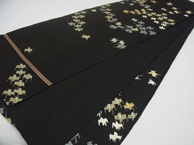 平和屋着物□最高級 夏物 龍村平蔵製 本袋帯 唐織 明石鴻 金糸 黒地