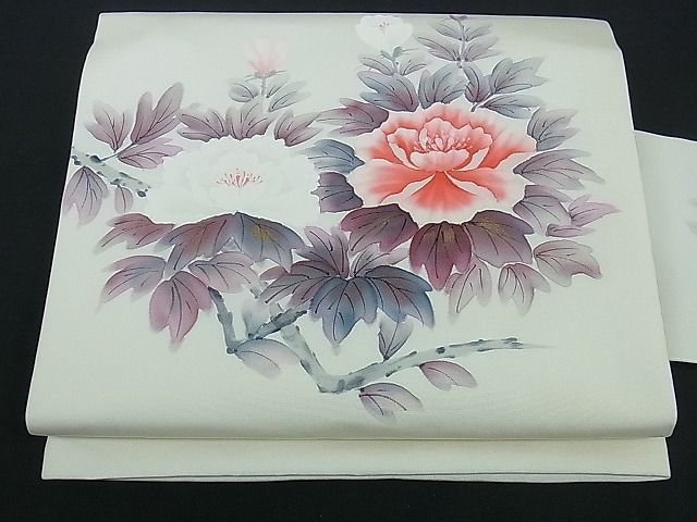 平和屋着物□塩瀬内山晴祥手描き九寸名古屋帯枝牡丹金彩逸品ev0766