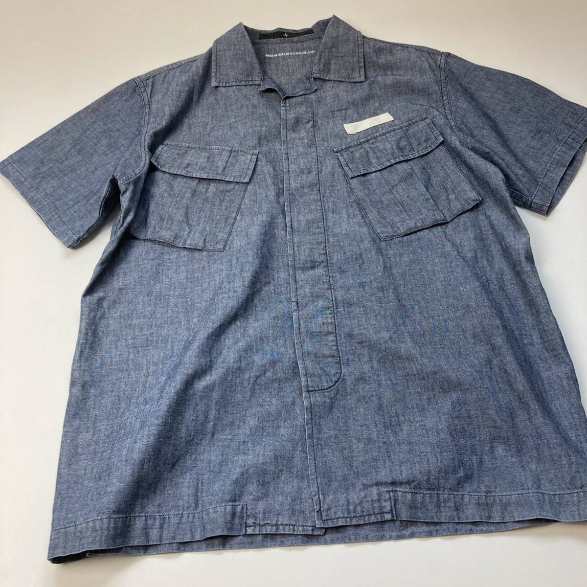 ストーンアイランド デニムシャツ ミリタリー m65 シャンブレー 半袖 M L ワークシャツ ボタンダウン SHIRT stoneisland_画像7