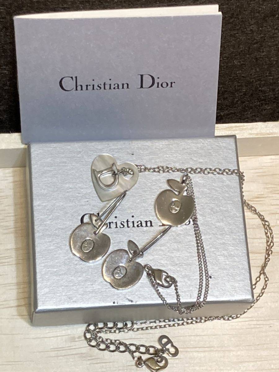 送料0・◆ Christian Dior ネックレス ピアス ブレスレット３点 ピンク 林檎 ＆ 貝殻風 ハート おまとめ セット　used. ◆・