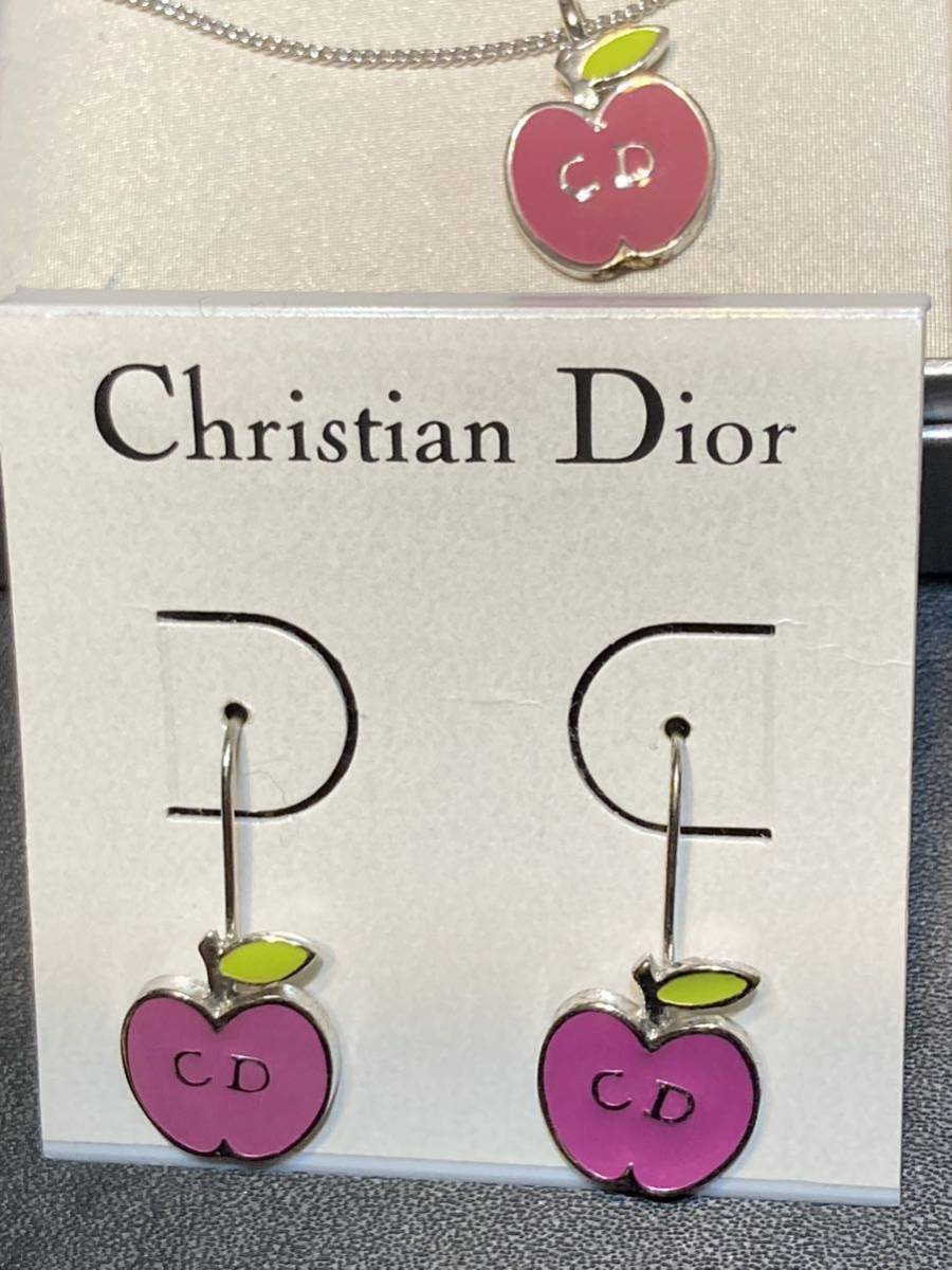 送料0・◆ Christian Dior ネックレス ピアス ブレスレット３点 ピンク 林檎 ＆ 貝殻風 ハート おまとめ セット　used. ◆・