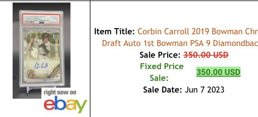 Corbin Carroll 2019 Bowman Chrome Draft Auto 1st Bowman PSA 9