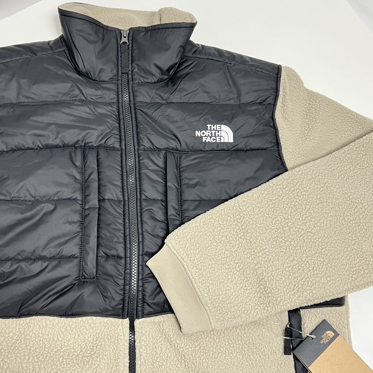 M 新品 海外限定 デザインノースフェイス デナリ フリース ジャケット DENALI グレー ベージュ ロゴ 日本未発売 防寒 暖か 中綿入り