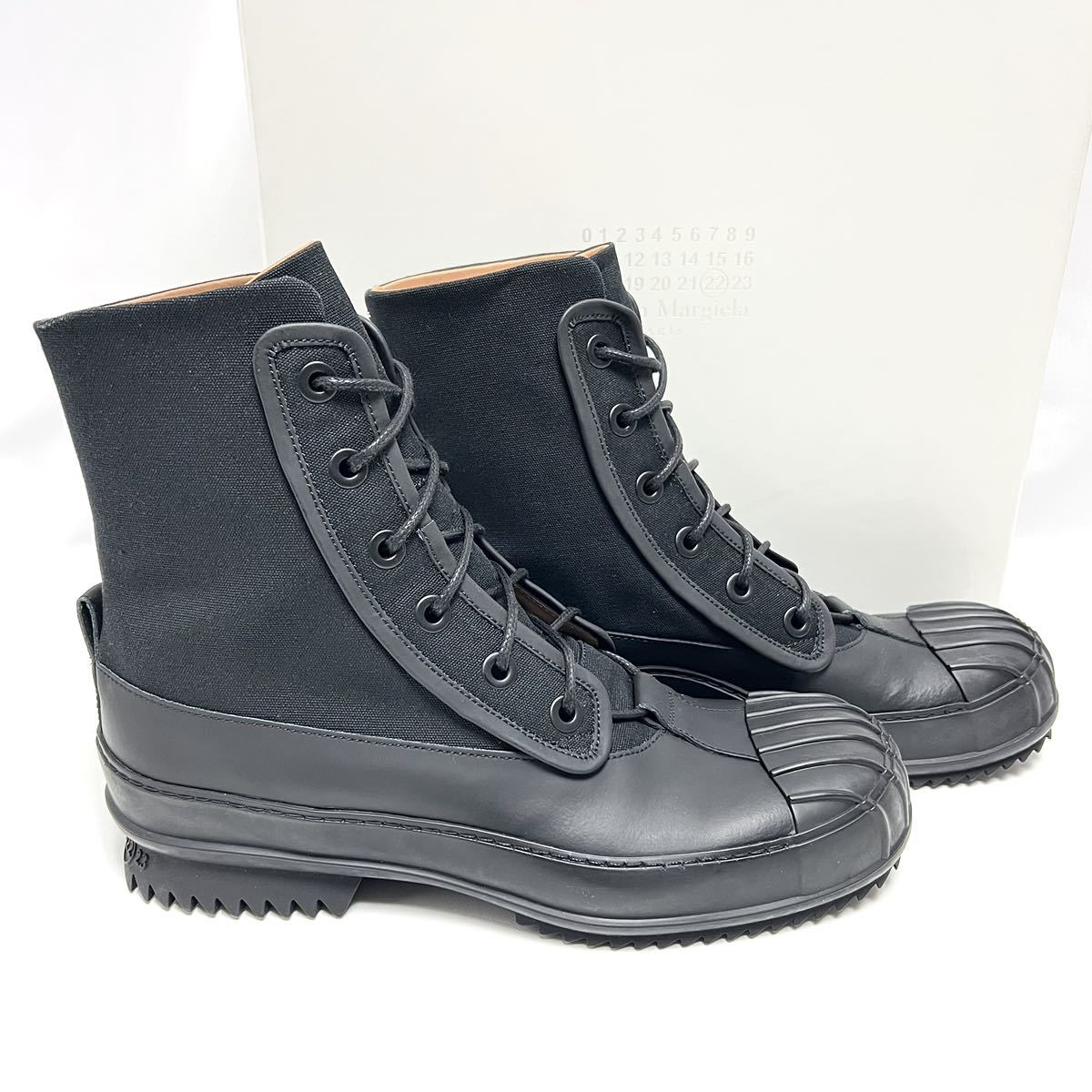 25cm 新品 メゾンマルジェラ ヒール ナンバーロゴ レースアップ ダービー ブーツ ブラック RIDGED TOE DERBY BOOTS 黒 ラバー レイン 雨の画像3