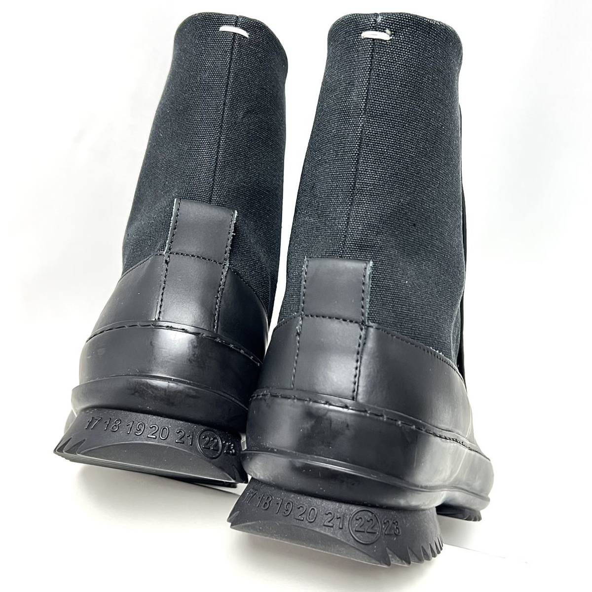25cm 新品 メゾンマルジェラ ヒール ナンバーロゴ レースアップ ダービー ブーツ ブラック RIDGED TOE DERBY BOOTS 黒 ラバー レイン 雨の画像4