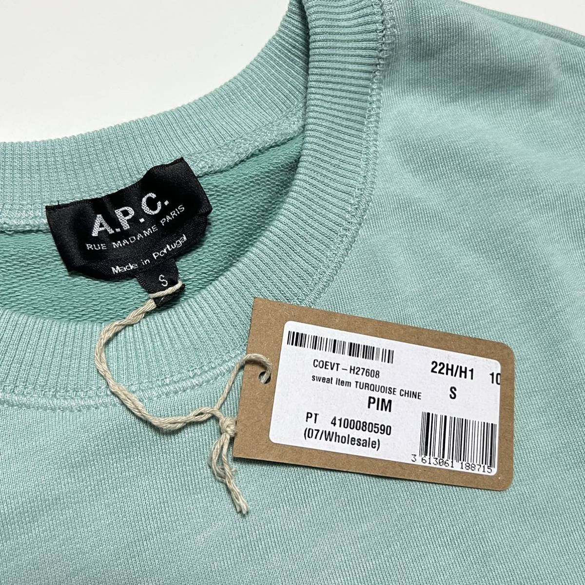 S 新品 A.P.C. アーペーセー Item スウェット シャツ トレーナー アイテム ワンポイント ロゴ APC ロゴスウェット パステル ブルー 長袖_画像10