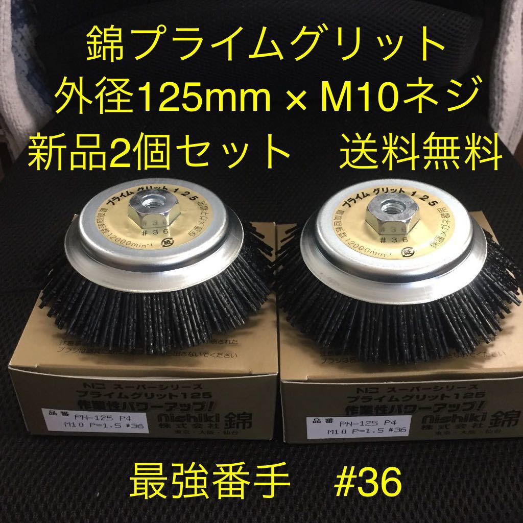 究極の砥粒入りナイロンブラシ 錦 PN-125 P4(#36) 外径125mm × M10ネジ付　2個セット (毎日出来立てを発送)