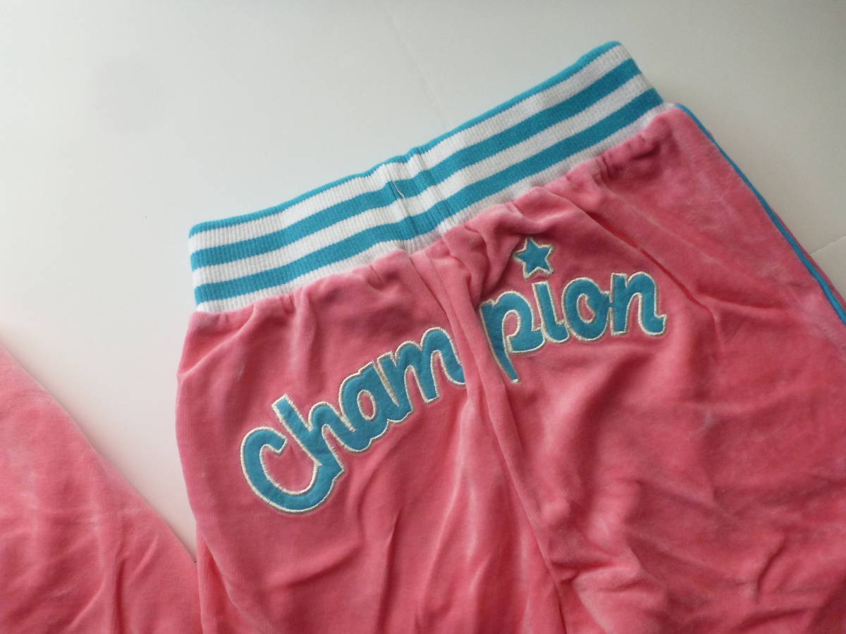  новый товар Champion( Champion )* розовый × бледно-голубой × белый велюр материалы джерси верх и низ в комплекте 150 спорт одежда 