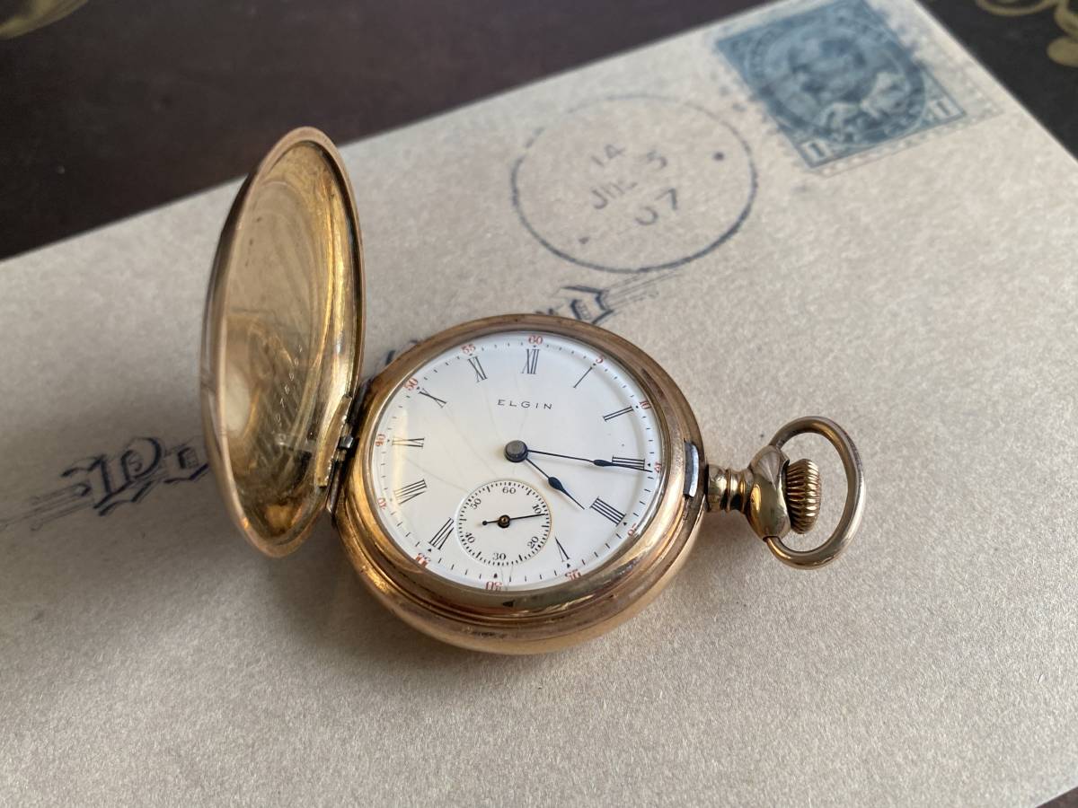 エルジン 懐中時計 装飾ケース 手巻き 機械式 アンティーク 金色