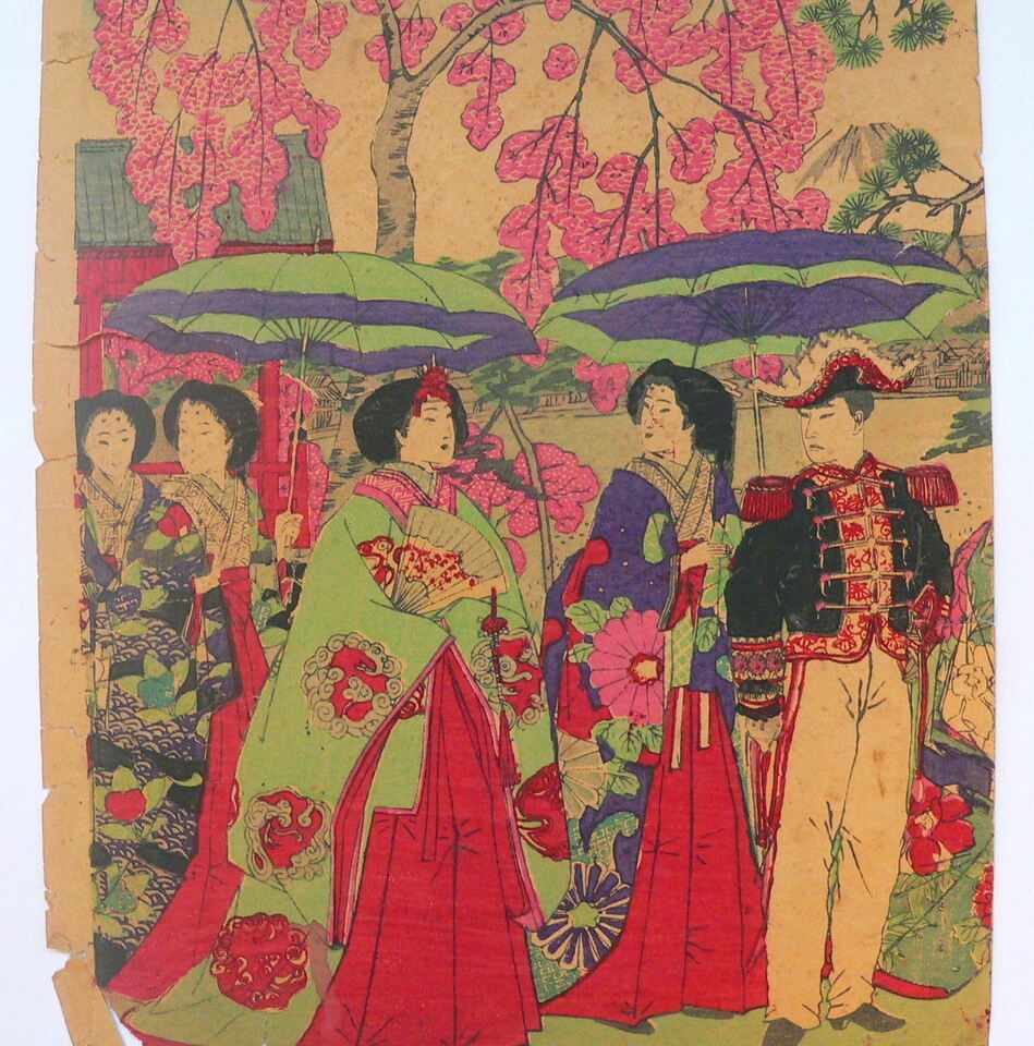 明治時代木版画浮世絵美人画上野公園_画像2