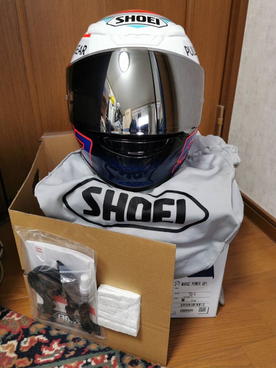 たなたな SHOEI Z7 新品ほぼ未使用 ミラーシールド付き ほぼ未使用 SHOEI Z-7 MARQZ POWER UP 2018年9月製造 M57cm