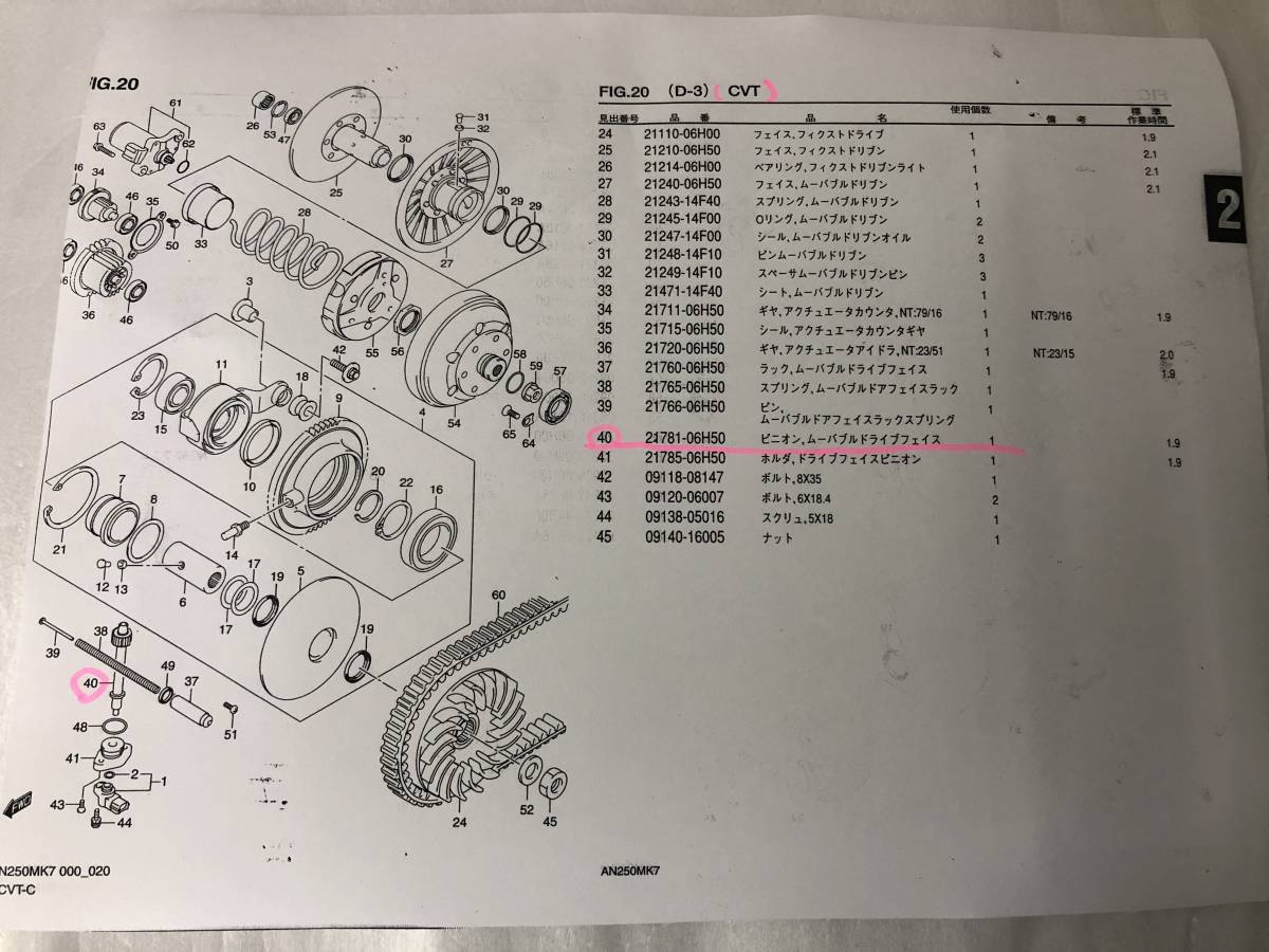 スズキ　スカイウェイブ250　タイプM　(CJ45A)　AN250MK7～MK8など　純正CVTのピニオン・ムーバブルドライブ　SUZUKI_画像9