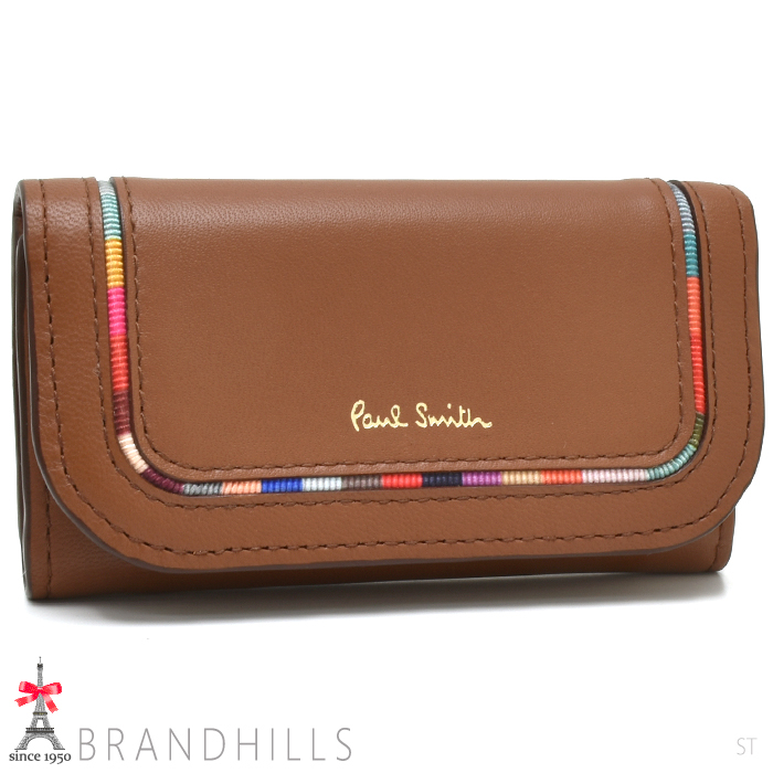 ポールスミス キーケース 4連 スワールインセット ディテール 羊革×牛革 BPW281 Paul Smith 極美品