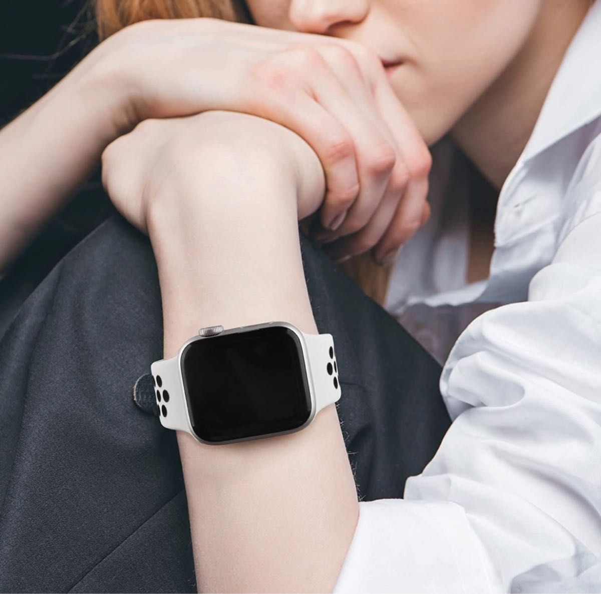 Apple Watch アップルウォッチ バンド シリコン 交換ベルト ラバーベルト42/44/45/49mm 通気性 白黒