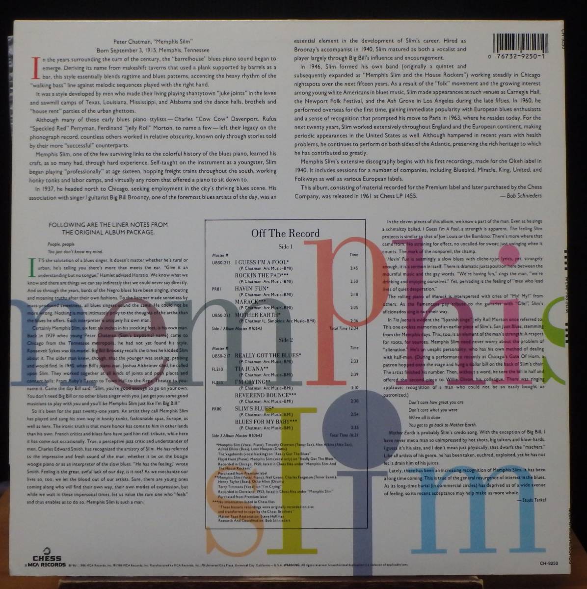 【BB088】MEMPHIS SLIM「Same」, 86 US Reissue　★ピアノ・ブルース/シカゴ・ブルース_画像2