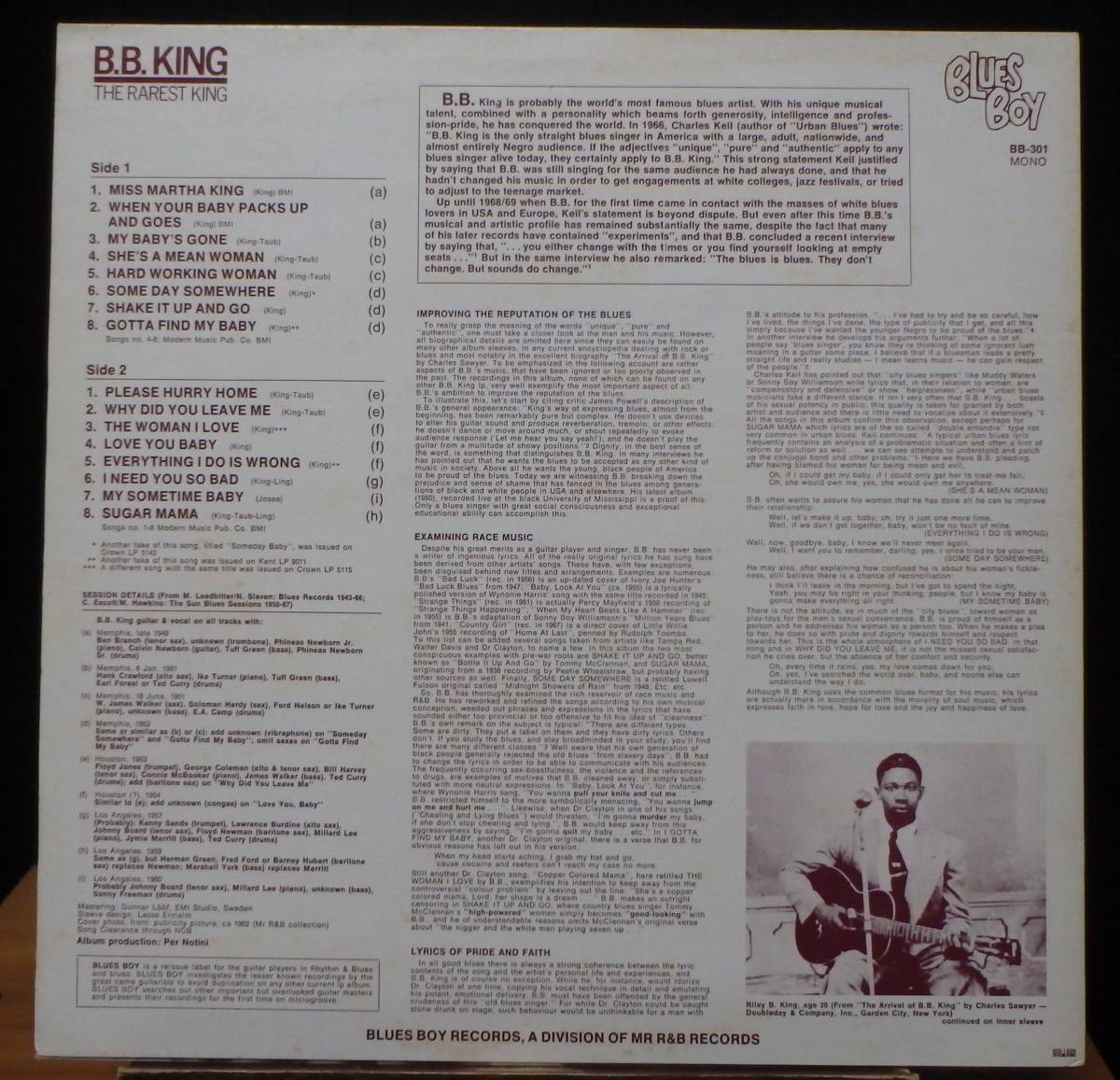 【BB227】B.B. KING「The Rarest King」, 81 SWEDEN mono Compilation ★モダン・ブルースの画像2