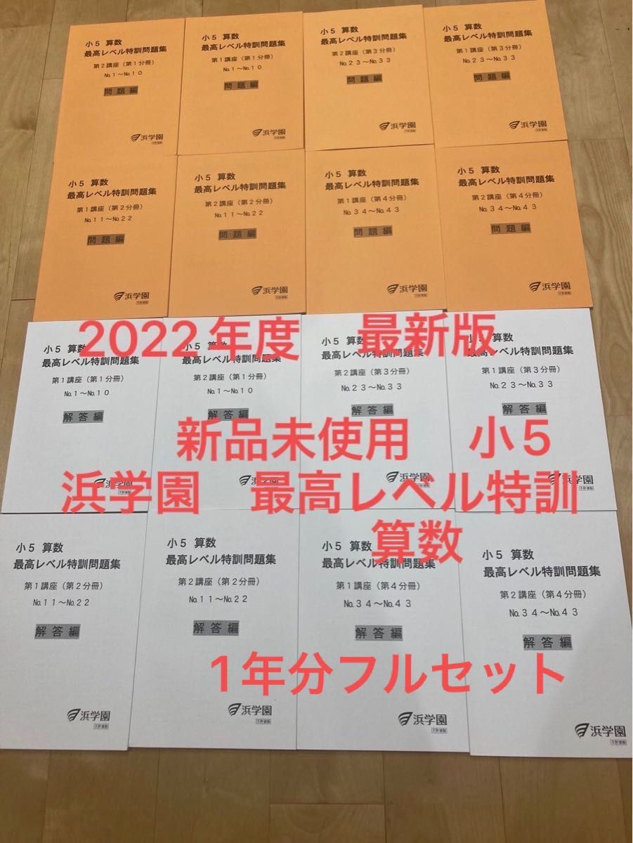 新品 未使用 浜学園 最高レベル特訓 算数 5年生 小5 テキスト 1年分-