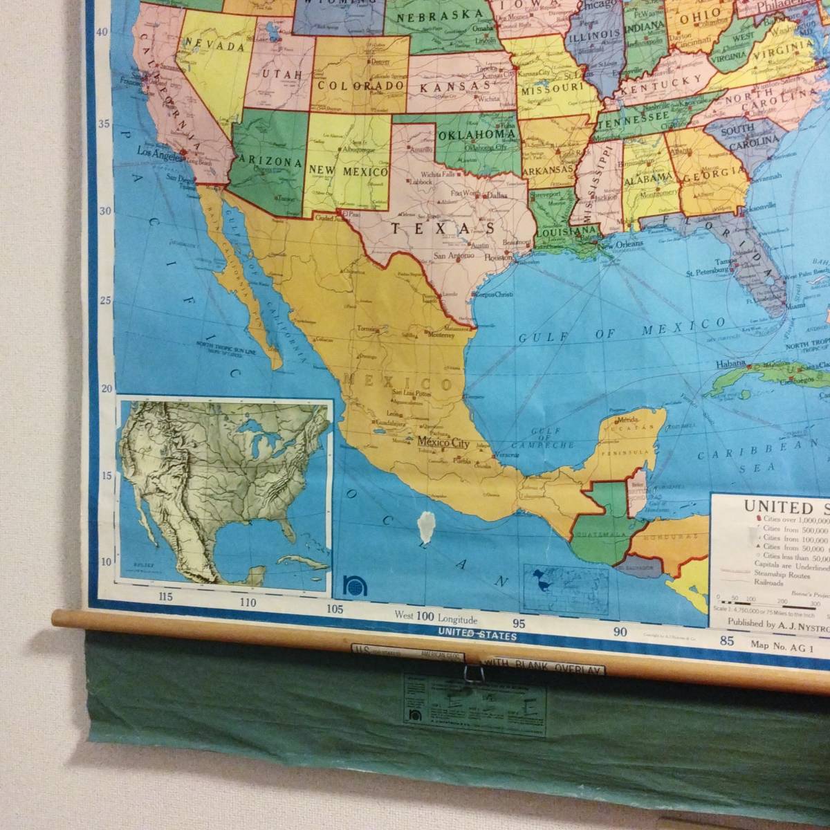 60s NYSTROM 地図 マップ MAP アメリカ USA スクール ビンテージ アンティーク 壁掛け タペストリー ポスター ディスプレイ インテリア_画像3